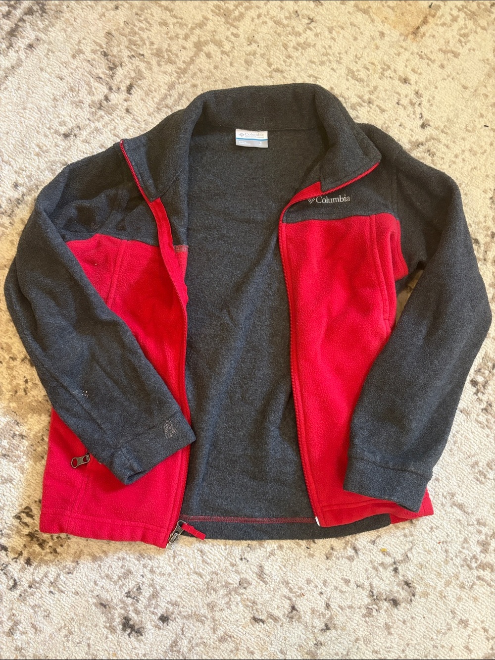 Boys Columbia Red and Charcoal Zip-Up Fleece Jacket